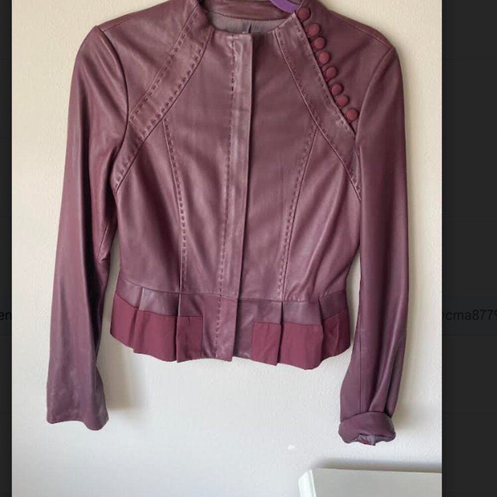 BCBG Max Azria maroon leather jacket size S